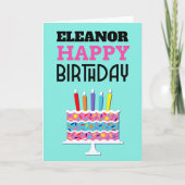 ケーキカラフルキャンドル名ハッピーバースデーカード カード (正面)
