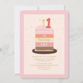 ケーキカラフルスパークルベビーターニング一誕生日 招待状 (正面)