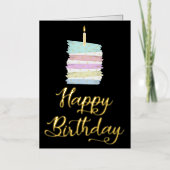 ケーキカラフルスライスハッピーバースデー実在 箔グリーティングカード (正面)