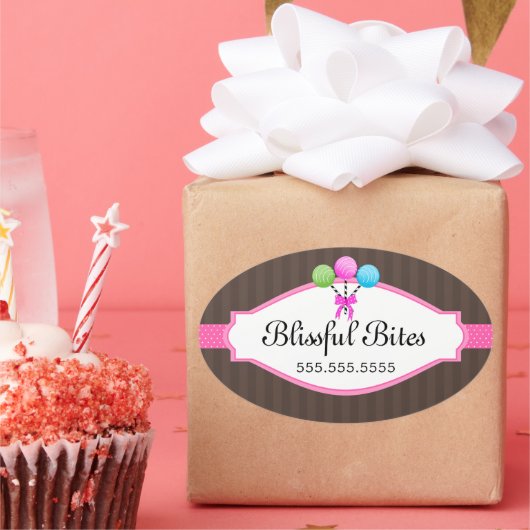 ケーキカラフルポップベーカリーボックスシール 楕円形シール (パーティー)