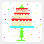 ケーキカラフルーと紙吹雪の誕生日 スクエアシール (正面)
