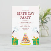 ケーキカラフル誕生日パーティーへの招待 招待状 (スタンド正面)