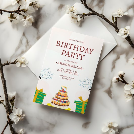 ケーキカラフル誕生日パーティーへの招待 招待状