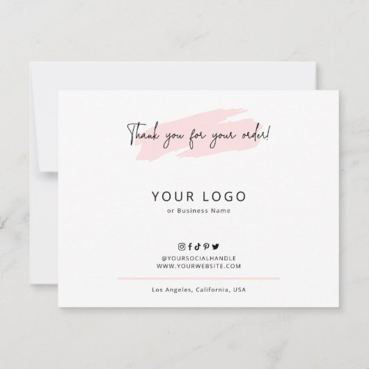 ケーキカー気にドの指示ガーリーピンクの水色 サンキューカード (裏面)