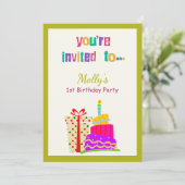 ケーキギフトカラフル第1誕生日パーティの招待状 招待状 (スタンド正面)