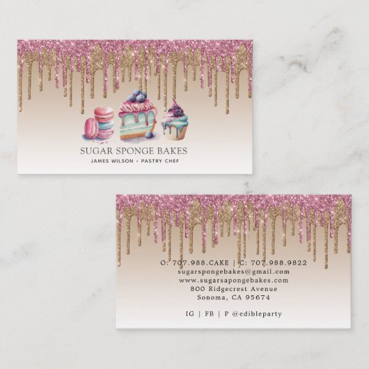 ケーキクッキーカップケーキペストリーシェフグリッター 名刺 (正面/裏面)