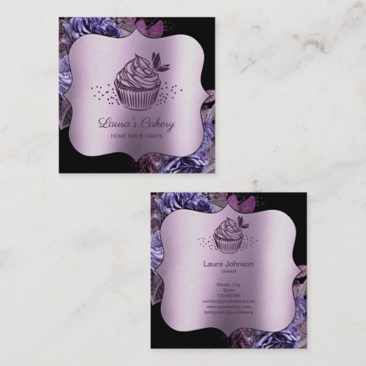 ケーキスイーツカップケーキベーカリーガーリーヴィンテージクラフト スクエア名刺 (正面/裏面)