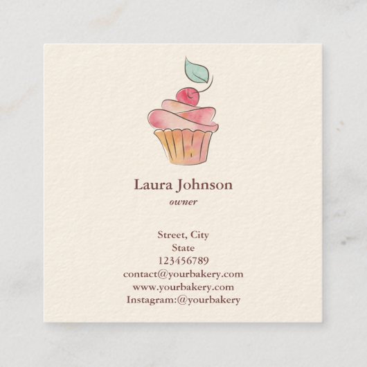 ケーキスイーツカップケーキベーカリー水彩ヴィンテージスクー スクエア名刺 (裏面)