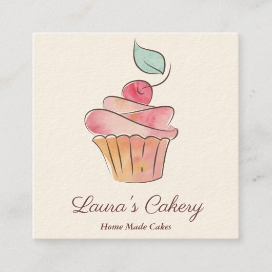 ケーキスイーツカップケーキベーカリー水彩ヴィンテージスクー スクエア名刺 (正面)