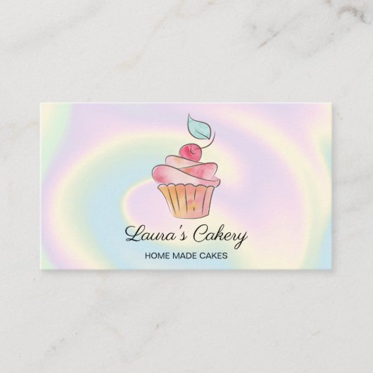 ケーキスイーツカップケーキホームベーカリーガーリーウォーターカラー 名刺 (正面)