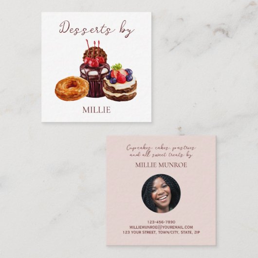 ケーキスイーツデザートベーカリー スクエア名刺 (正面/裏面)