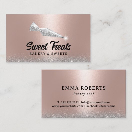 ケーキスイーツペストリー配管バッグロゴカップケーキベーカリー 名刺 (正面/裏面)
