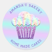 ケーキスイートカップケーキホームビーガンベーカリーブルーパープル ラウンドシール (正面)
