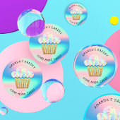 ケーキスイートカップケーキホームビーガンベーカリーブルー金ゴールド ラウンドシール