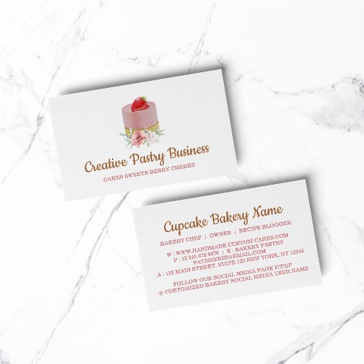 ケーキストロベリーピンクのペストリー 名刺