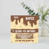 ケーキスライス漫画の甘い子供の誕生日パーティー 招待状 (スタンド正面)