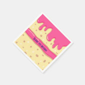 ケーキスライス漫画子供の誕生日パーティーピンク スタンダードカクテルナプキン (角)