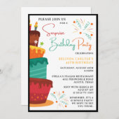 ケーキタワーサプライズ誕生日パーティーの招待状 招待状 (正面/裏面)