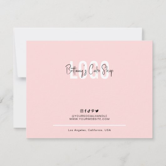 ケーキディスアセンブル&サービングガイド赤面ピンクベーカリー サンキューカード (裏面)