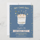 ケーキデイ陽気な誕生日若いティーンエイジのピンク金ゴールド 招待状 (正面)