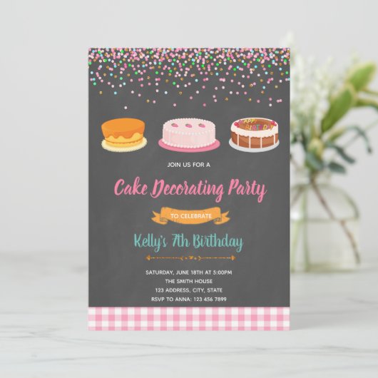 ケーキデコレーションのパーティー招待状 招待状 (スタンド正面)