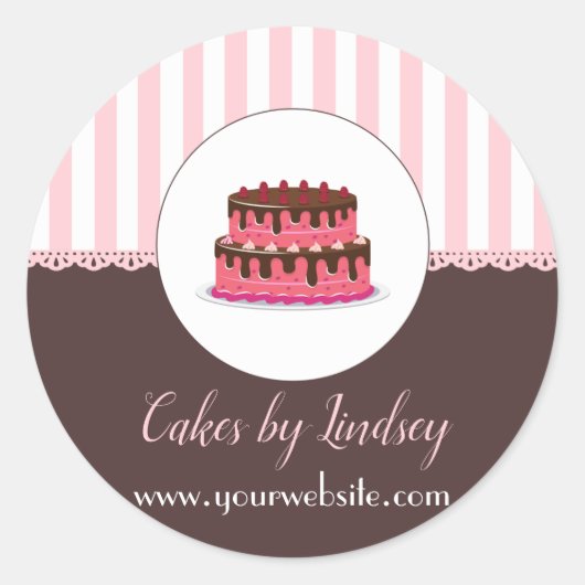 ケーキデコレータピンクブラウンベーカリーかわいい ラウンドシール (正面)