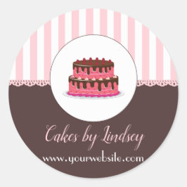 ケーキデコレータピンクブラウンベーカリーかわいい ラウンドシール