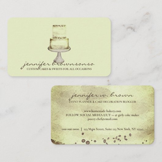 ケーキデコーシンプルル生地イエロー 名刺 (正面/裏面)