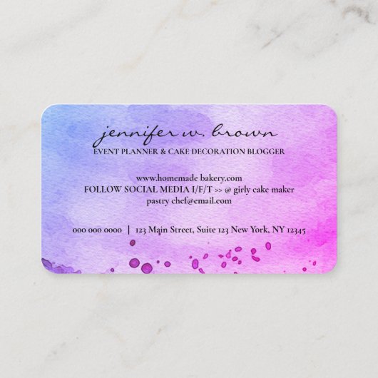 ケーキデコーシンプルル生地ピンク紫 名刺 (裏面)