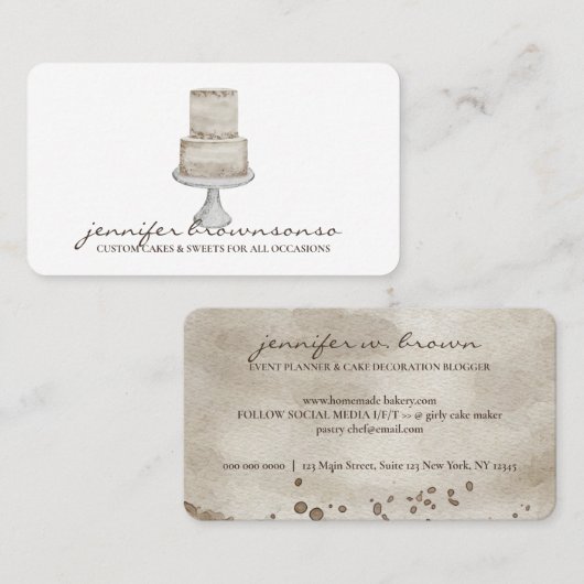 ケーキデコールシンプルアイボリーペストリー 名刺 (正面/裏面)