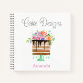 ケーキデザイン 水彩花柄のケーキデザイン ノートブック (正面)