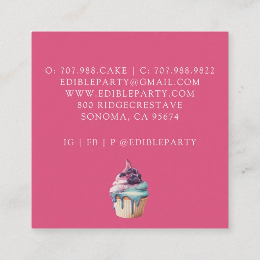 ケーキデザート菓子シェフベイカーウォーターカラーブラック スクエア名刺 (裏面)