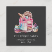 ケーキデザート菓子シェフベイカーウォーターカラーブラック スクエア名刺 (正面)