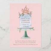 ケーキデザート赤面ピンクブライダルシャワー 箔招待状 (正面)