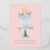 ケーキデザート赤面ピンクベビーシャワー 箔招待状 (正面)