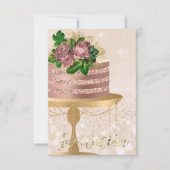 ケーキバラ金ゴールド結晶クリーミー紙吹雪グリッター 招待状 (正面)