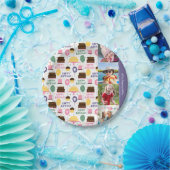 ケーキパタカラフルーンハッピーバースデー(写真付き) ペーパープレート (パーティー)