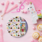 ケーキパタカラフルーンハッピーバースデー(写真付き) ペーパープレート (パーティー)