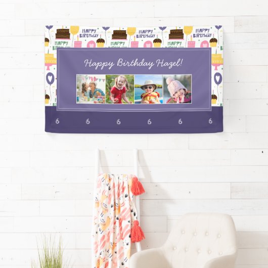 ケーキパタカラフルーンハッピーバースデー（写真付き） 横断幕 (インサイチュ)