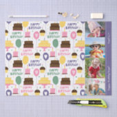 ケーキパタカラフルーンハッピーバースデー(写真付き) 薄葉紙 (クラフト)