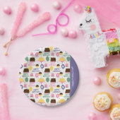 ケーキパタカラフルーンハッピーバースデー(名前あり) ペーパープレート (パーティー)