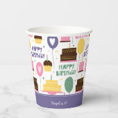 ケーキパタカラフルーンハッピーバースデー(名前あり) 紙コップ (裏面)