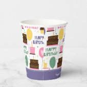 ケーキパタカラフルーンハッピーバースデー(名前あり) 紙コップ (右)