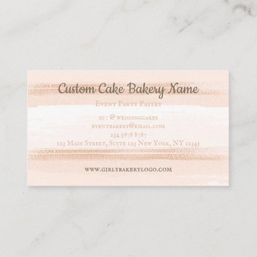 ケーキパーティーベーカリー赤面ピンクエレガント 名刺 (裏面)