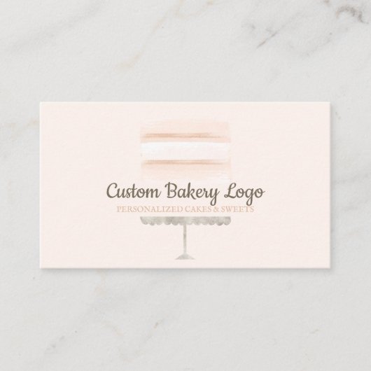 ケーキパーティーベーカリー赤面ピンクエレガント 名刺 (正面)