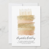 ケーキパーティー招待状金ゴールドスパークリーガールズ10誕生日 招待状 (正面)