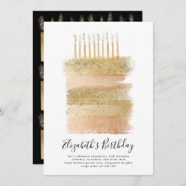 ケーキパーティー招待状金ゴールドスパークリーガールズ10誕生日 招待状