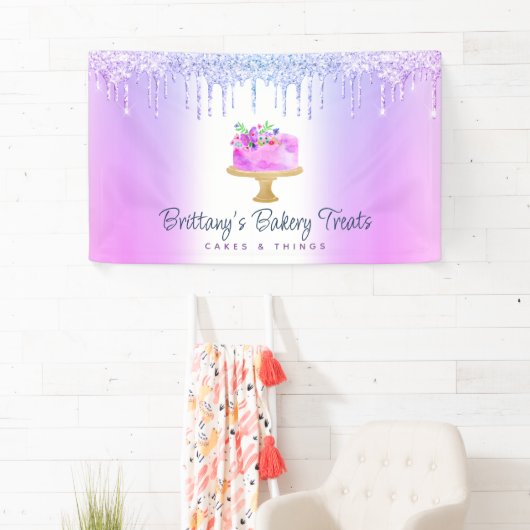 ケーキパープルグラデーショングリッタードリップベーカリーパティシエ 横断幕 (インサイチュ)