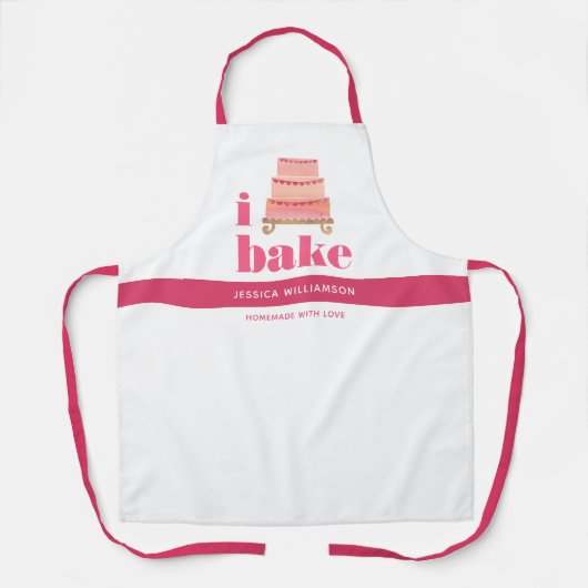ケーキピンクオレンジ金ゴールドベークモダンはっきりしたタイポグラフィ エプロン (正面)
