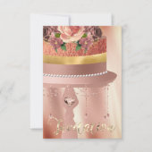 ケーキピンクローズ金ゴールドクリスタルカーテンシルクグリッター 招待状 (正面)